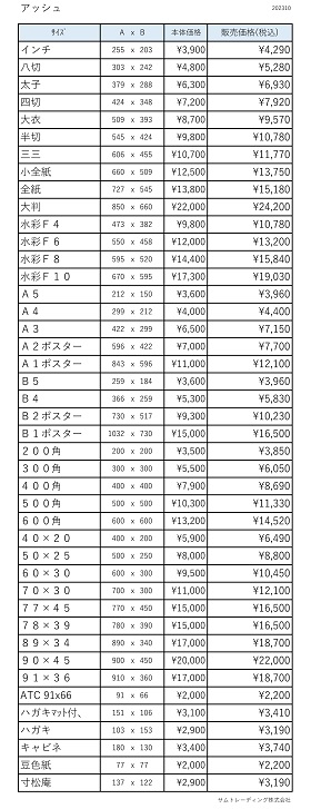 アッシュ価格表